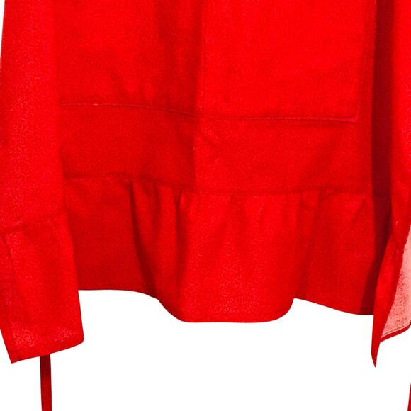 Unisex Cotton Apron:  One Size Fits All, Red, Stockpot Print, 2 Pockets, Ruffles - Picture 5 of 6